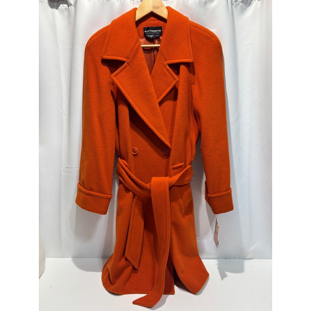 New Liz Claiborne Collection Wrap Coat Women 6P Orange Wool Camel Hair